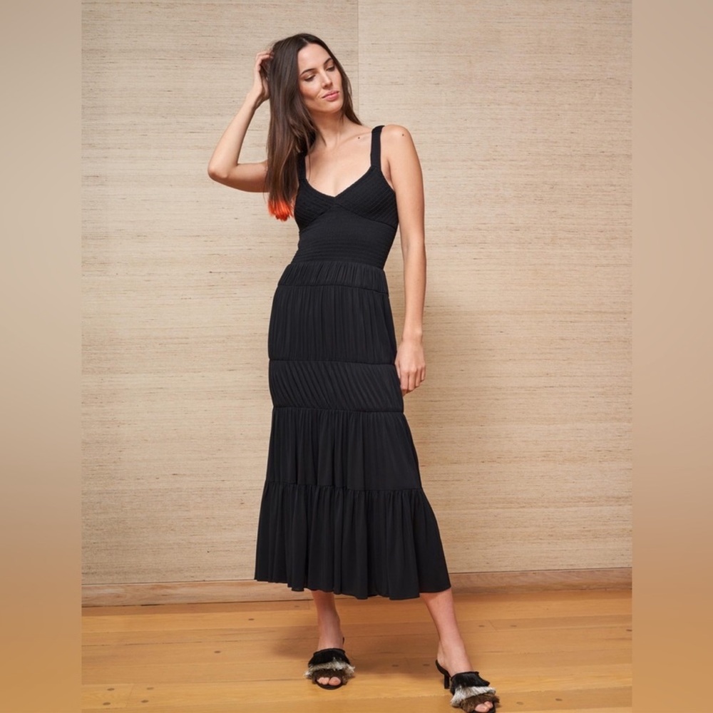 La Ligne smocked color is midnight jersey dress
